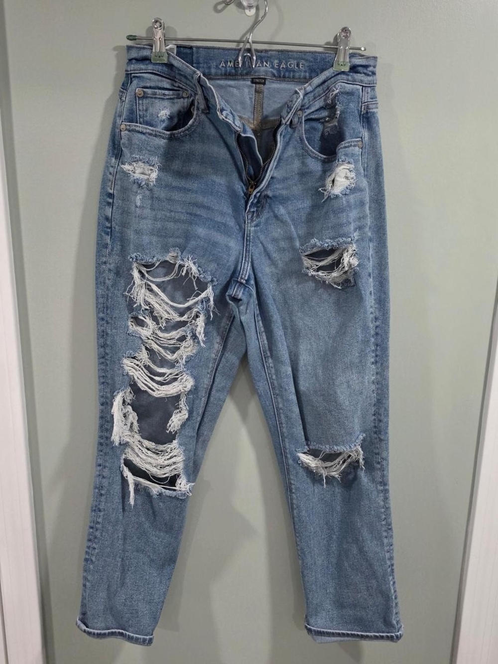 American Eagle Outfitters Light Blue Distressed Highest Rise Boyfriend Jeans